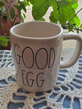 Rae Dunn Good Egg / Bad Egg Artesian Collection Coffee Cup Cream Color 16+ Oz